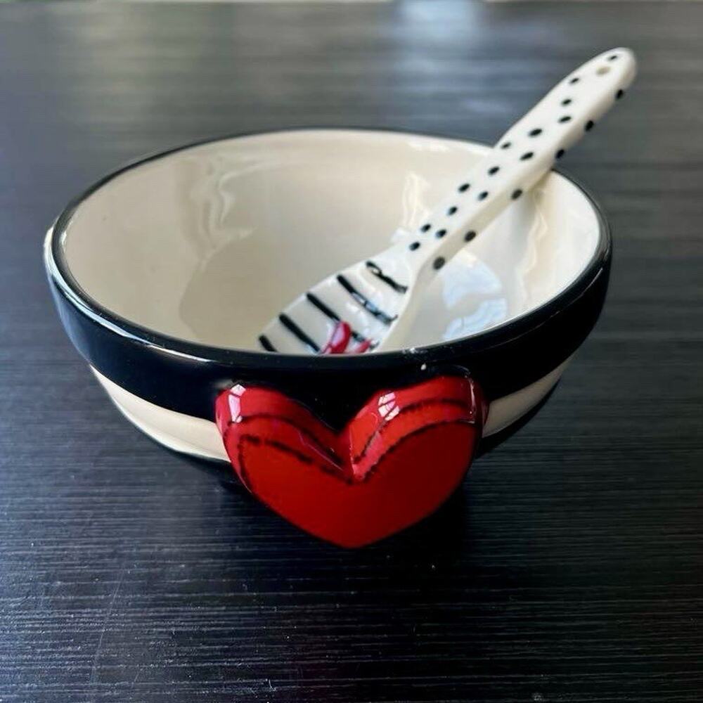DEMDACO Tracy Pesche Wide Stripe Heart Candy Bowl & Spoon NIB
